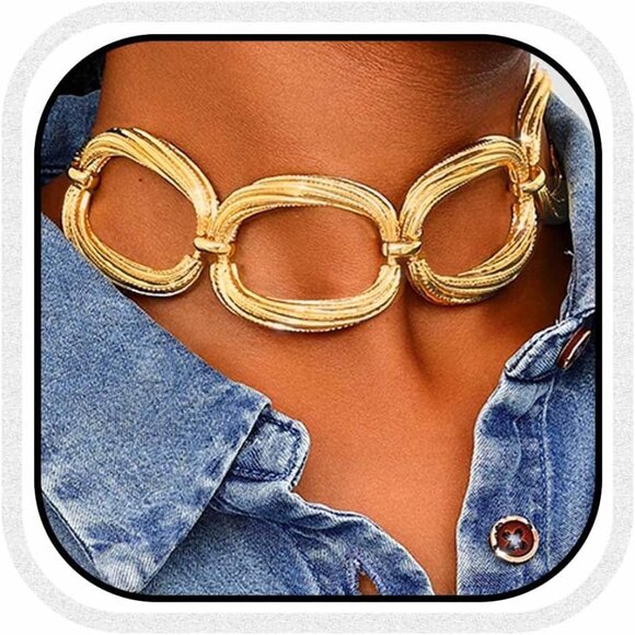 Fashionable Gold Choker Necklace - Chic Cuban Chain for Everyday Elegance - Picture 1 of 8